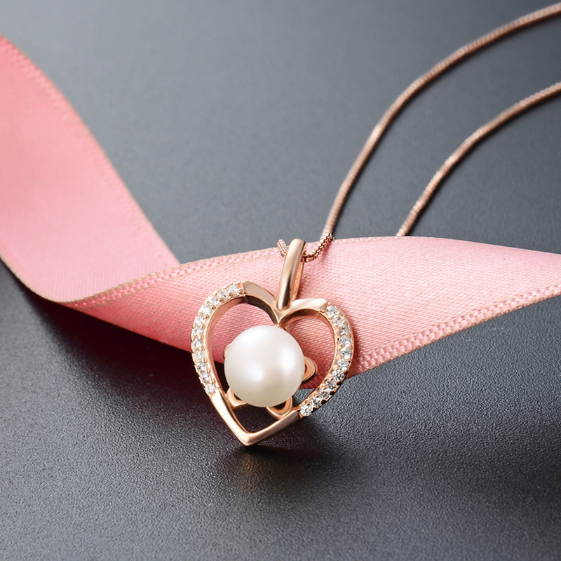 925 plata esterlina collar de perlas de agua dulce mujer simple versátil de alto nivel sensación de micro piedra colgante de amor cadena clavícula