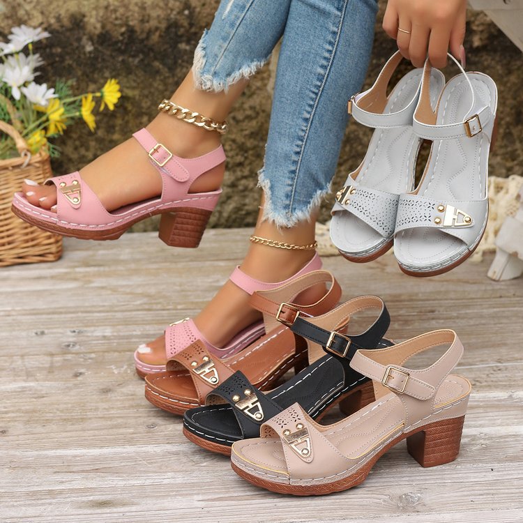 Women's Summer Thick-Heeled Mid-Heel Fashionable Versatile Non-Slip Roman Vacation Beach Casual High-Heeled Sandals Available in Multiple Colors Women's Summer Thick-Heeled Mid-Heel Fashionable Versatile Non-Slip Roman Vacation Beach Casual High-Heeled Sandals Available in Multiple Colors