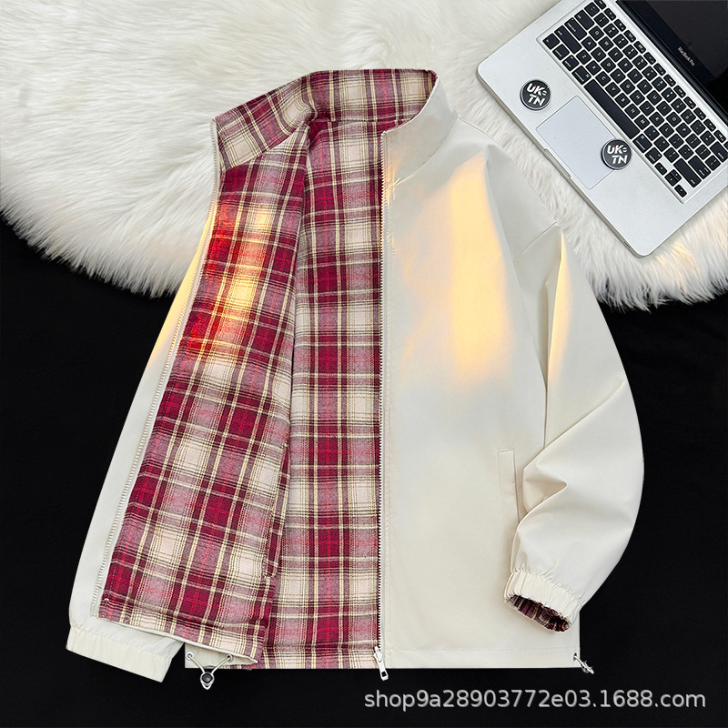 Reversible Couple's Jacket for Men, New Spring and Autumn Style, Loose Casual Thin Sports Coat, Plaid Top for Young and Middle-Aged Men Reversible Couple's Jacket for Men, New Spring and Autumn Style, Loose Casual Thin Sports Coat, Plaid Top for Young and Middle-Aged Men
