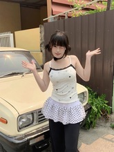热辣欧美上衣潮爱心马赛G蕾丝边修身短款小吊带背心T恤内搭外穿
