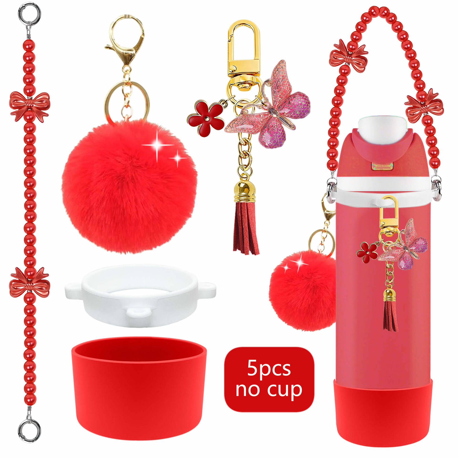 Transfronterizos Stanley Cup Flor Decoración gorra de paja Silicone Cup Cover Cup Ball Cup Colgante de llaves Cuerdas de mano