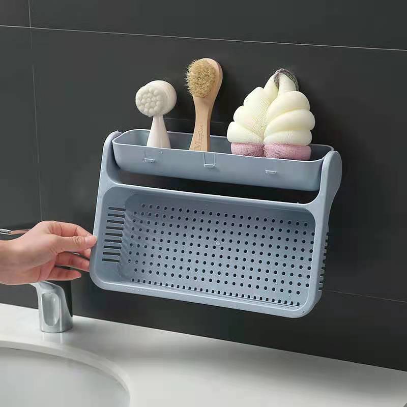 多功能水槽置物架廚房  免打孔 掛壁式碗筷收納架水果蔬菜瀝水藍