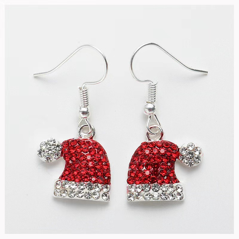 Hot sale cute small fresh earrings with diamonds for autumn and winter Christmas hat earrings and ear hooks, direct sales spot_voghion.com