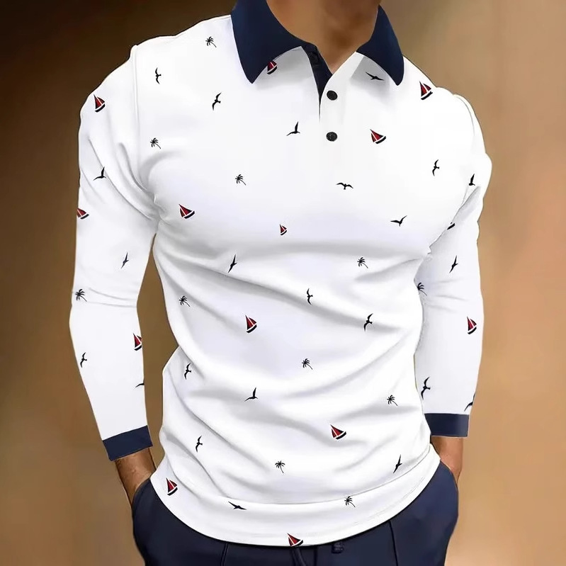 2024 nuevo estilo Amazon comercio exterior casual todo fósforo moda de alta calidad botón de manga larga POLO camisa MB14