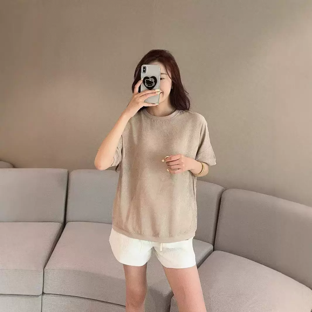 高级感独特别致提花棉绸圆领短袖T恤女夏季气质小衫人造棉上衣薄