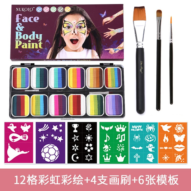 12 gradiente de color lavable Arco Iris tira traje mate nacarado fluorescente color cambiante pigmento de pintura corporal mixta