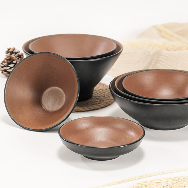 Japanese-style noodle bowl Bucket Bowl commercial imitation porcelain stoneware tableware melamine shallow mouth plastic soup bowl porridge bowl cover Rice Bowl commercial