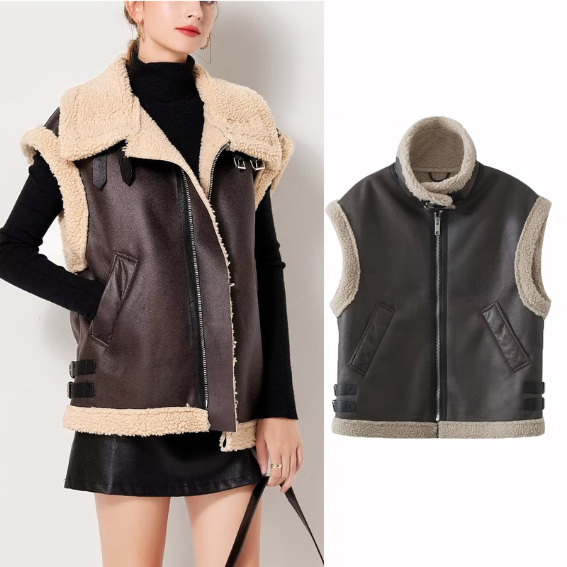 Fur One Lamb Wool Vest Women's 2023 Autumn and Winter New Lapel Stitching Motorcycle Horse Clip Fur Vest Jacket Fur One Lamb Wool Vest Women's 2023 Autumn and Winter New Lapel Stitching Motorcycle Horse Clip Fur Vest Jacket