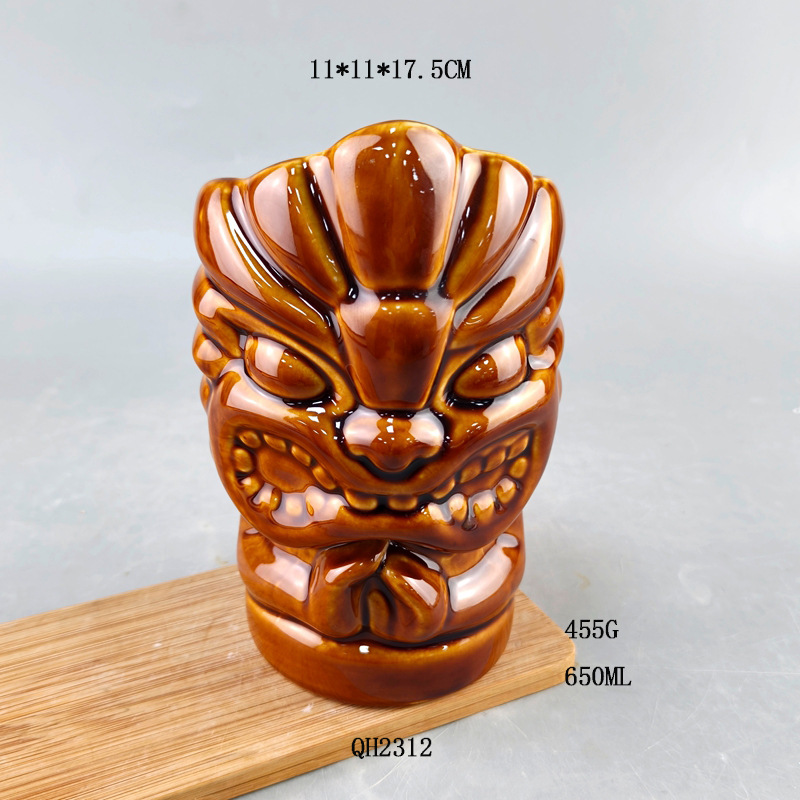 Taza de cerámica hawaiana cuidadosamente seleccionada Taza de cóctel creativa TIKI Taza de agua en relieve Tic Cup Zombie Face