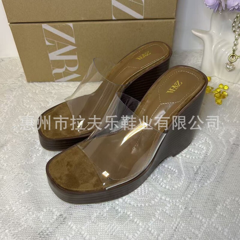 Za Spain 2025 Summer New Transparent Height-Increasing Wedge Flat Slippers Elegant Sexy Women's High-Heeled Sandals