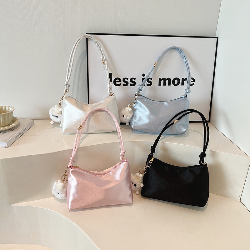 Korean Style Elegant Gloss Satin Underarm Bag Women's 2024 Spring and Summer New High-end Fashionable Casual Shoulder Bag