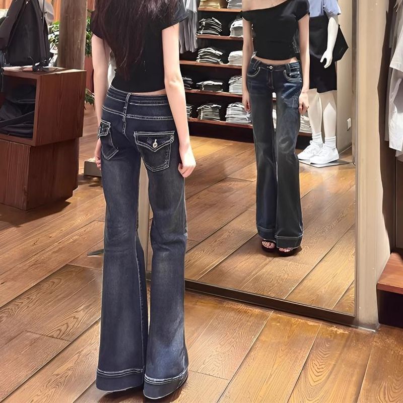 Elastic low-waist dark-colored versatile jeans for women, 2026 new model, pear-shaped slim-fit flared floor-length pants Elastic low-waist dark-colored versatile jeans for women, 2026 new model, pear-shaped slim-fit flared floor-length pants