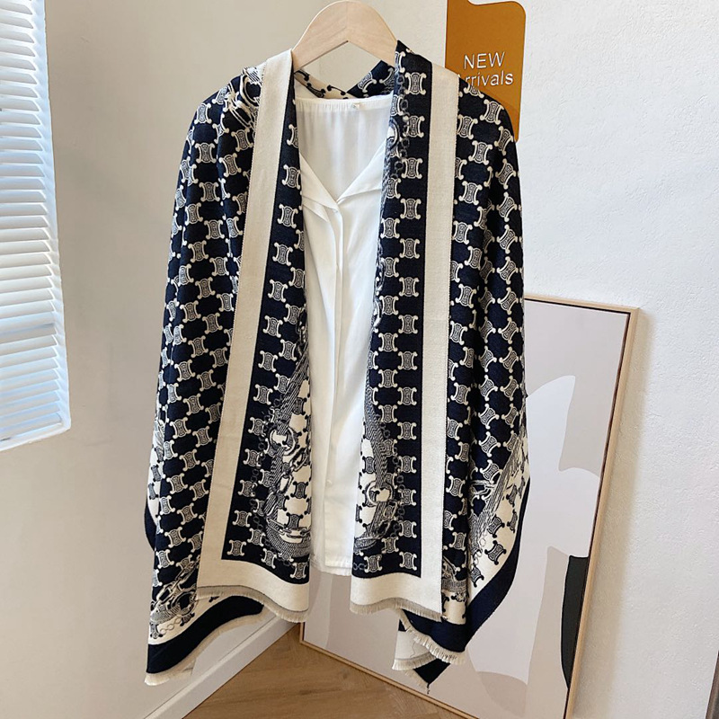 2021 estilo occidental europeo y americano Cadena de Cachemira cálido chal exterior otoño e invierno nuevo chal cepillado de dos colores de doble cara para mujeres