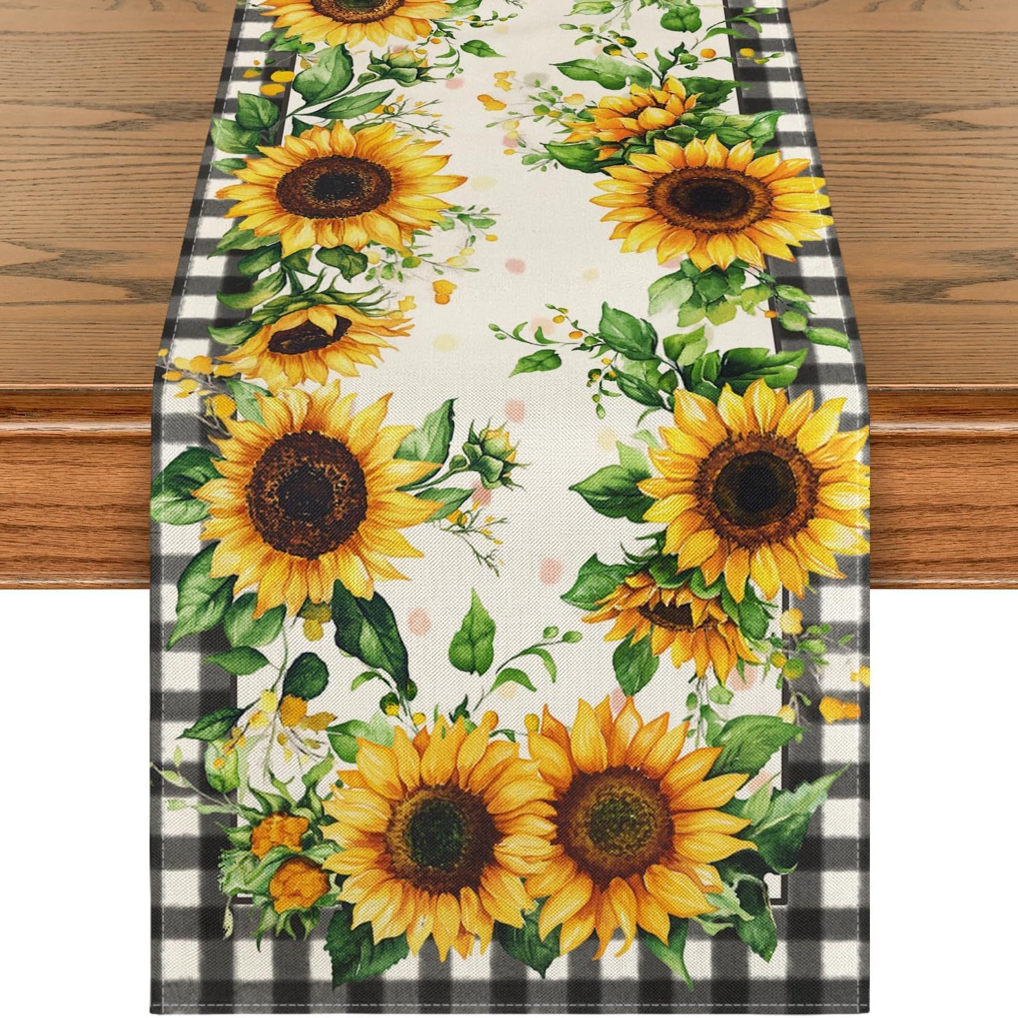 Primavera y verano venta en caliente bandejas de mesa transfronterizas frescas flores pastílicas imitación de tela de mesa de lino girasoles verde bandejas de mesa de hoja