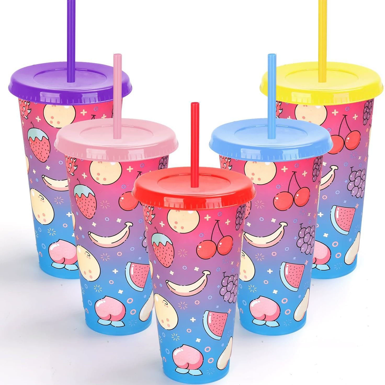 工厂新款大容量冷感变色塑料水杯 万圣节搞怪南瓜变色杯跨境