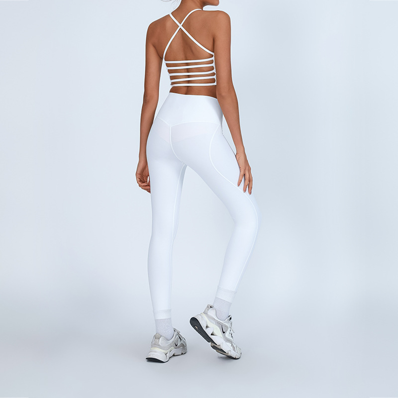 Traje de fitness deportivo de comercio exterior europeo y americano, desnudo femenino con almohadilla para el pecho, chaleco trasero de yoga, cintura alta, pantalones de melocotón de secado rápido image 3