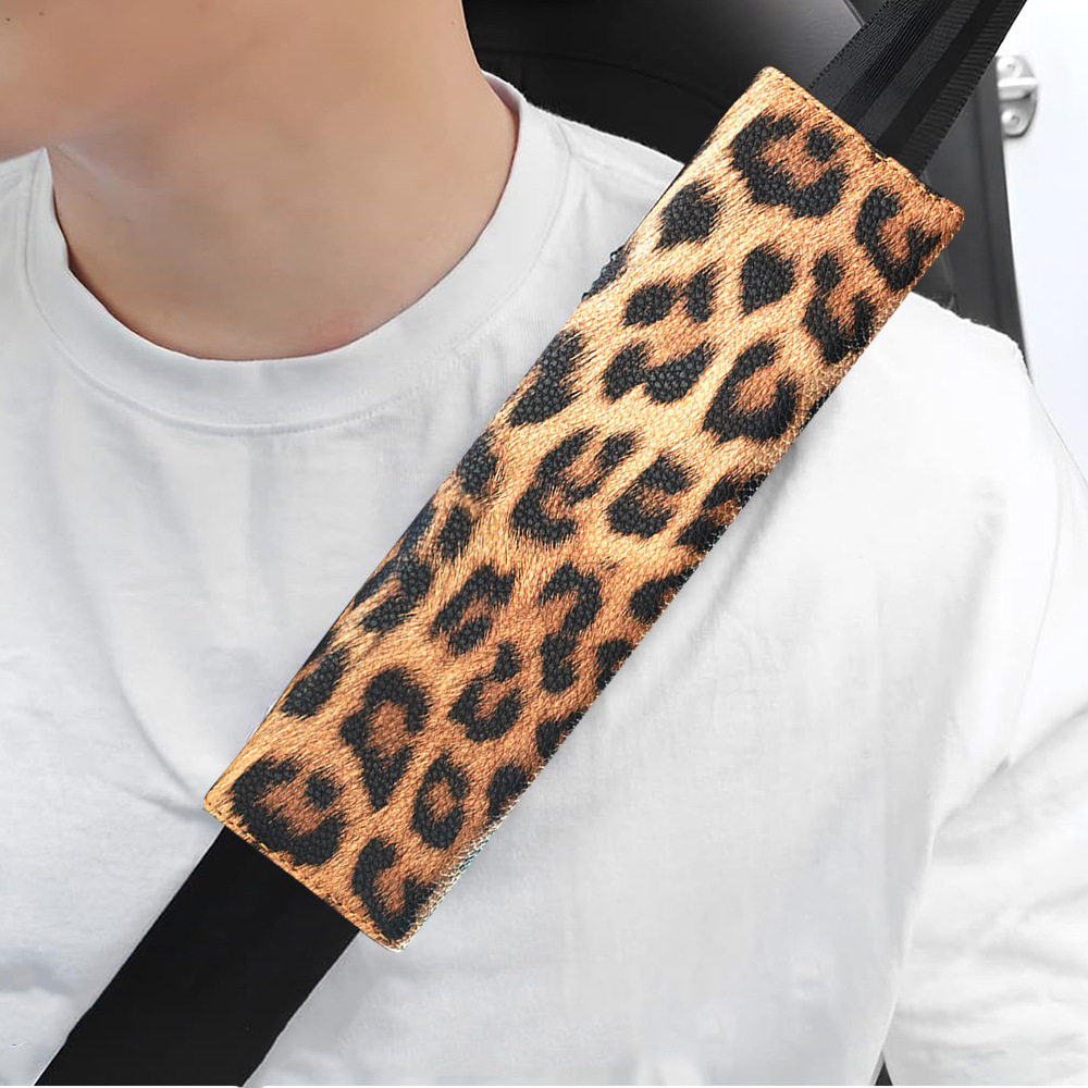 Car Seatbelt Shoulder Pad Leather Fashion European and American Style Retro Leopard Print Cross-Border Hot-Selling Protective Cover