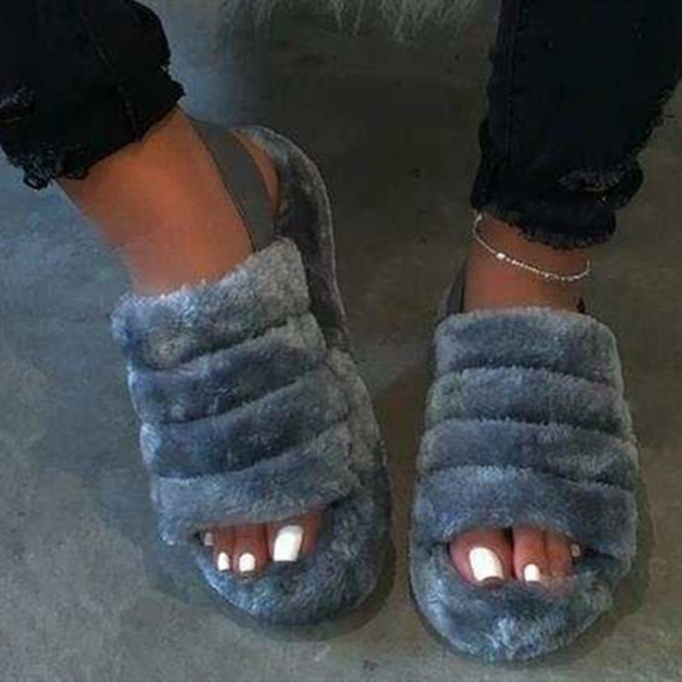 Furry slippers for spring 2021 Europe an...