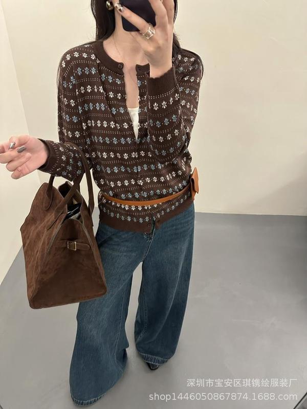琪镌绘制秋冬新款针织开衫女宽松百搭显瘦减龄毛衣外套上衣98304|undefined