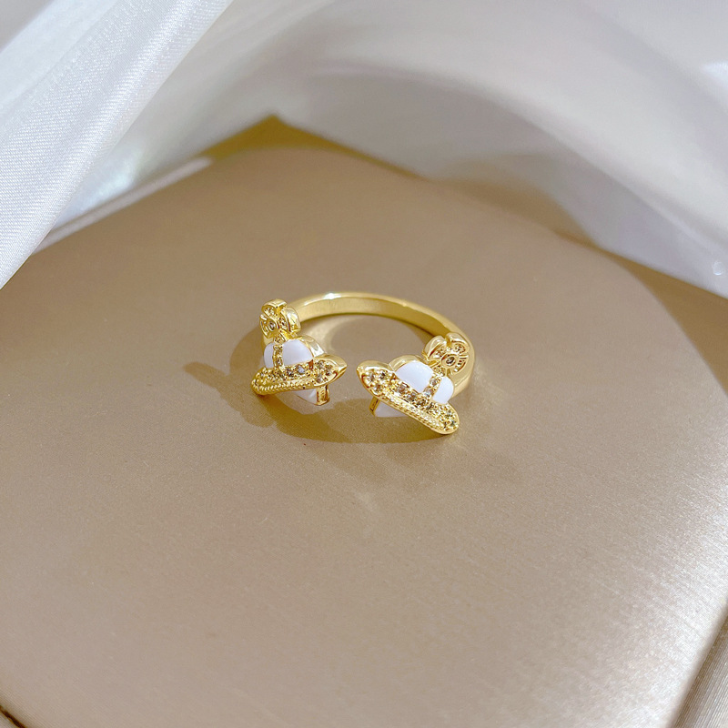 Brass Fashion Enamel Heart Shape Zircon Open Ring display picture 5