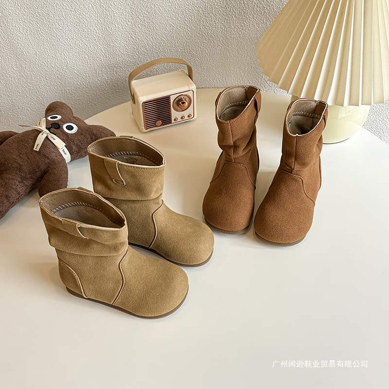 Girls' Boots 2025 Autumn New Trendy Retro Fashion Warm Fleece Mid-Calf Fashion Boots for Girls