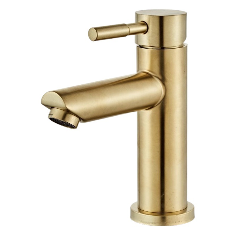 Nórdico grifo de acero inoxidable cepillado oro color simple luz lujo baño cuenca grifo caliente y fría mesa superior e inferior Cuenca del hogar