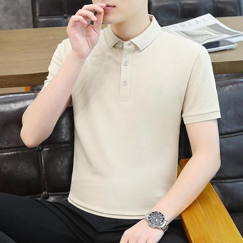 Pure Color Polo Shirt Summer Men's Short Sleeve T-Shirt Ins Trendy Casual Fashion Top With Collar Stylish Business T-Shirt