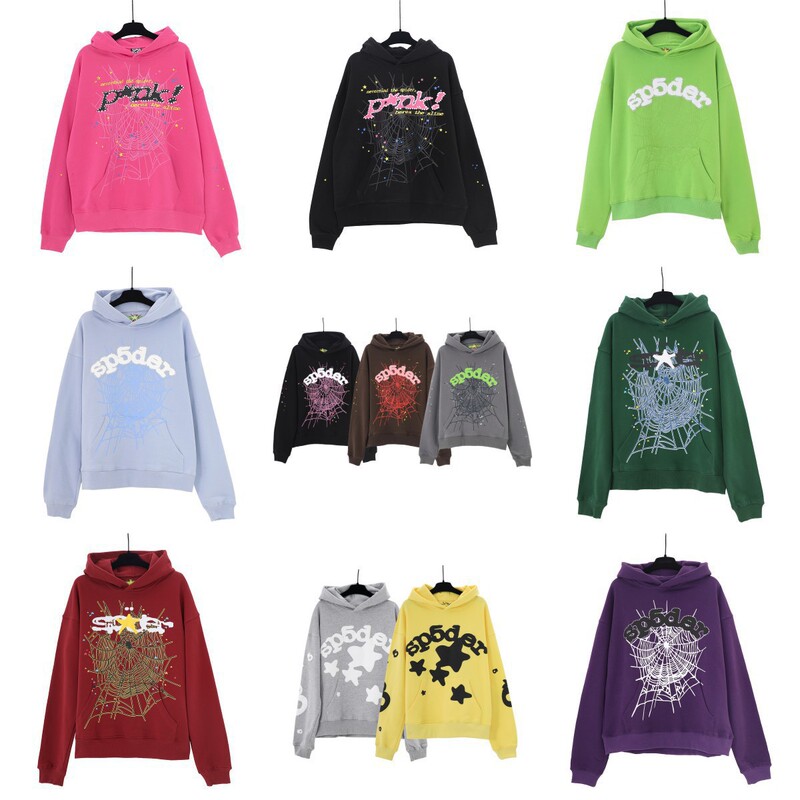 Cross-Border Sp5Der Spider Web Print Hoodie European and American Trendy Brand Large Size Loose-Fitting Unisex Hooded Sweatshirt Set