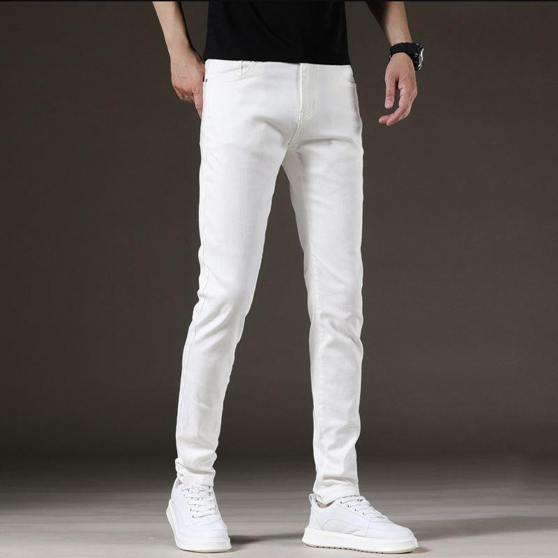 Jeans 2025 Spring and Summer Men's Slim Fit Elastic Trendy Casual White Pants Men's Three-Proof Fabric