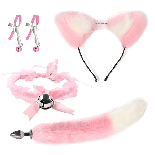 Discount set of sex toys, headband, cat tail, anal plug, nipple clamp, neck collar, back yard SM set, sex tools