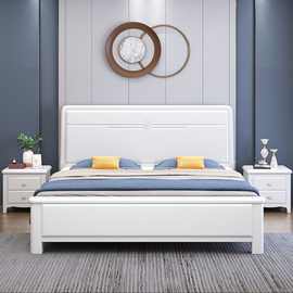 yy全实木床白色现代简约1.8米轻奢高箱储物双人主卧床1.5m中式婚
