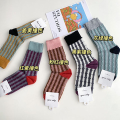 韓東門襪子女撞色麻花中筒襪復古灰色長襪小眾設計感諸暨批發