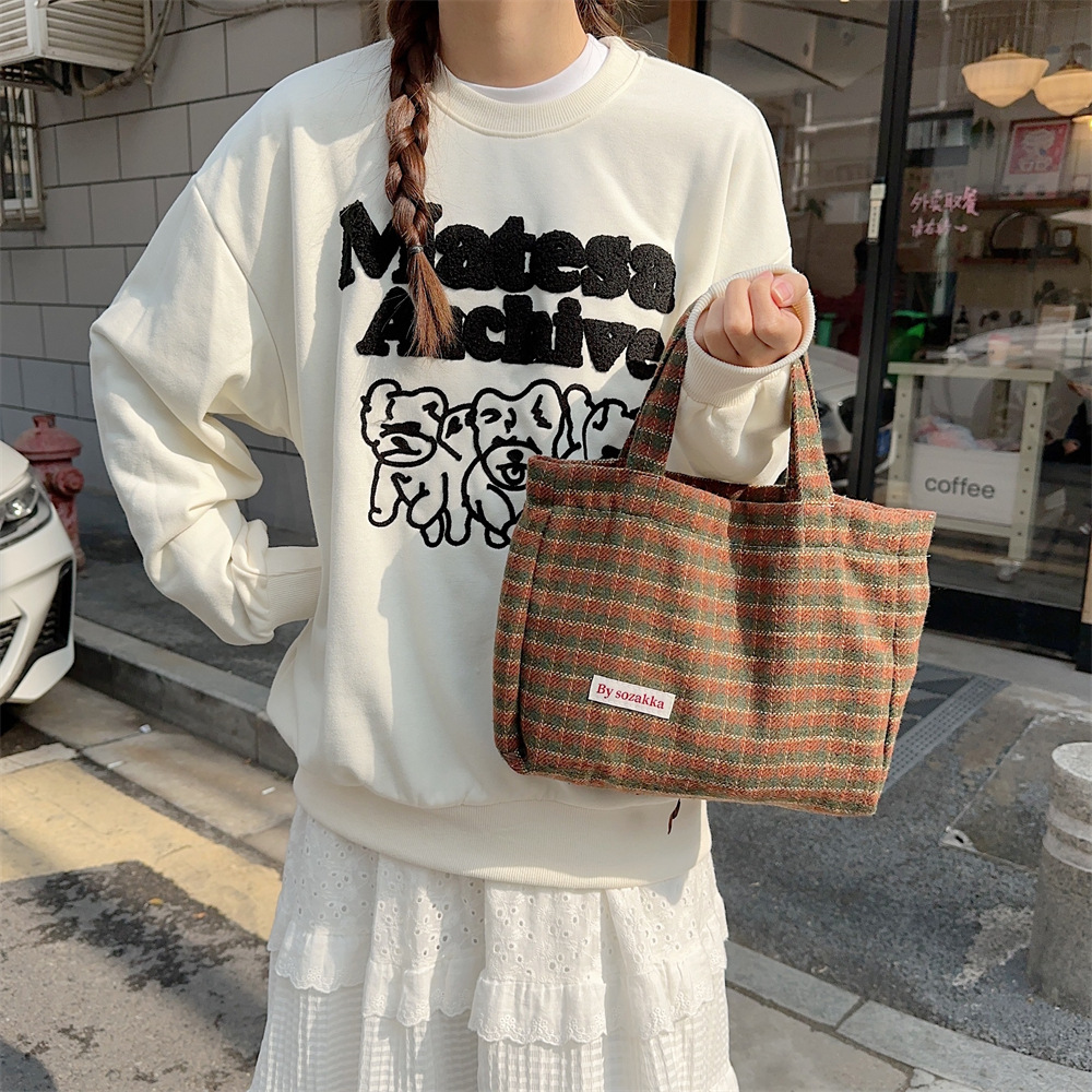 311021 Simple ins retro style woolen multi-color handbag for women, 2023 new checkered autumn and winter women's bag undefined