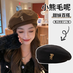 秋季新款大头围毛呢贝雷帽女网红约会穿搭休闲帽子复古百搭画家帽