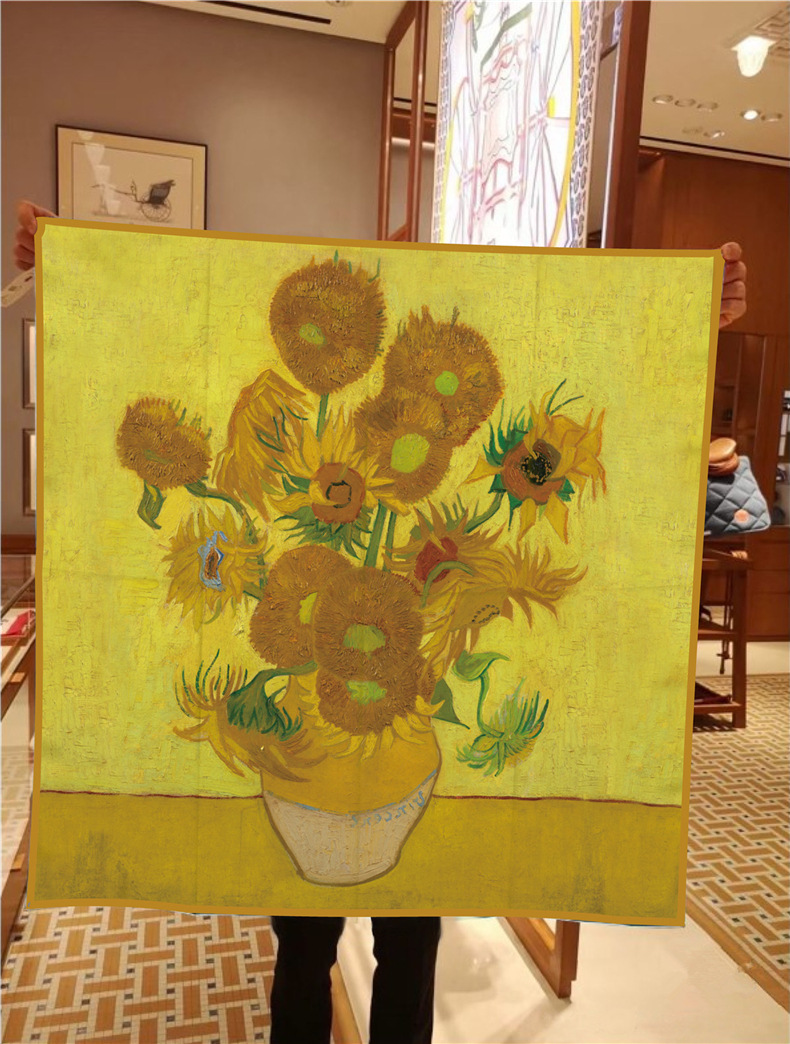 Ölgemälde Stil Twill Seide Quadrat für Frauen Van Gogh, Weizenfeld Sonnenblume handgemachte gerollt Rand sc, dekorative_voghion.com