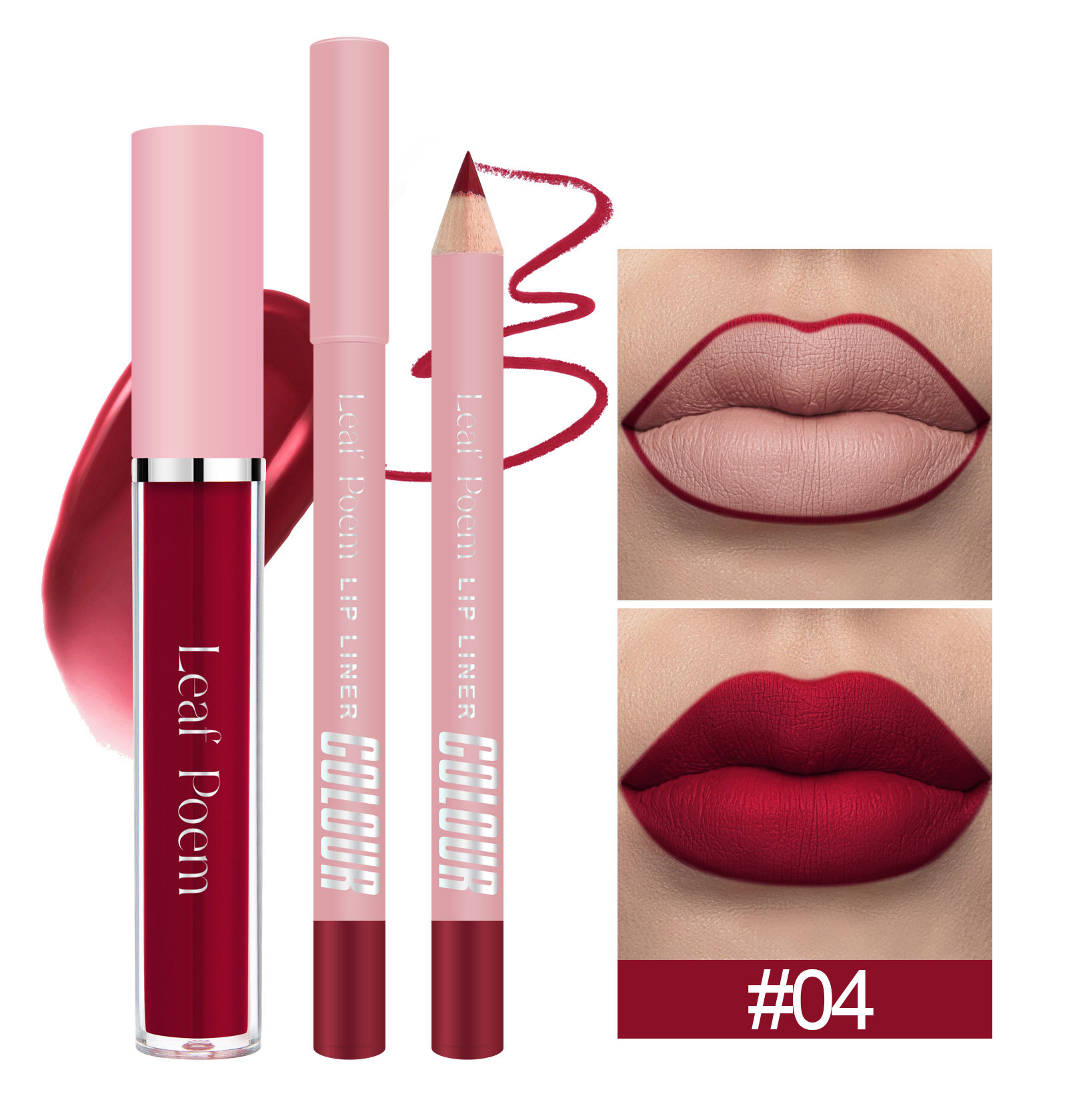 LEAF P0EM Maquillage Cross-Border Ensemble Gloss à Lèvres Mat Waterproof Non-Stick + Liner_voghion.com
