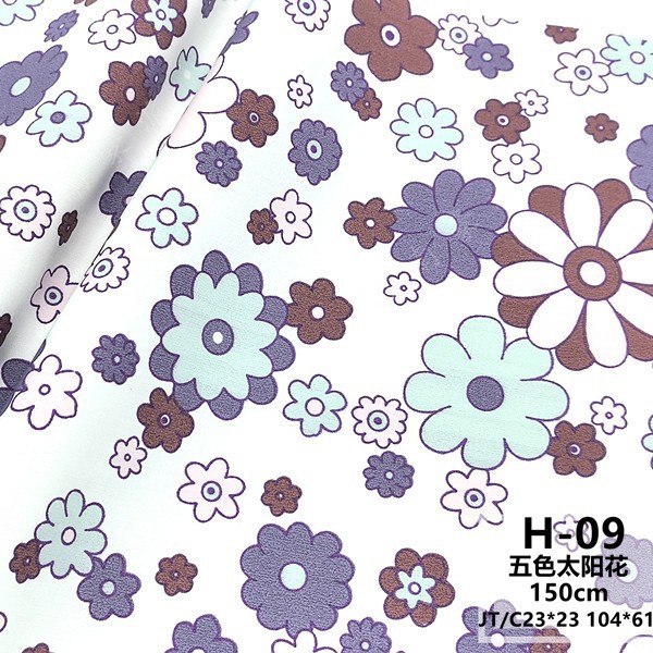 Tela médica resistente al cloro/Estampado de girasoles de cinco colores/Uniforme de enfermera para verano/Hilo de poliéster y algodón/seda/Venta directa de fábrica de textiles para el hogar