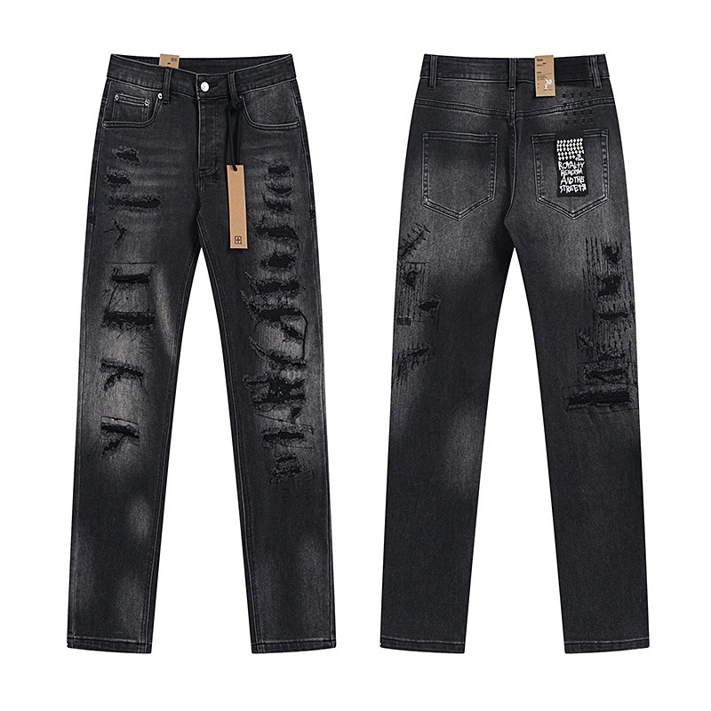 Ksubi トレンディなパープル新 AM スプラッシュインクプリントハイストリートレトロリッピングカジュアルメンズとレディーススリムジーンズ|undefined