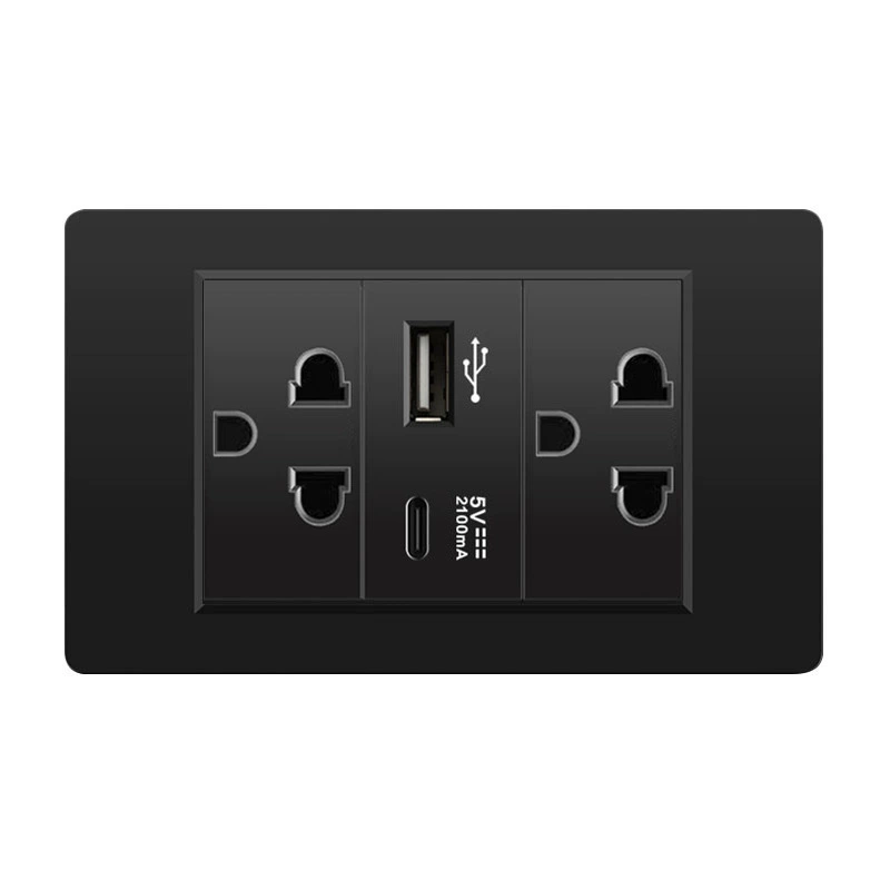 Черная настенная панельная розетка с 118 тип switch, тайваньская розетка с 20W type-C, шесть отверстий