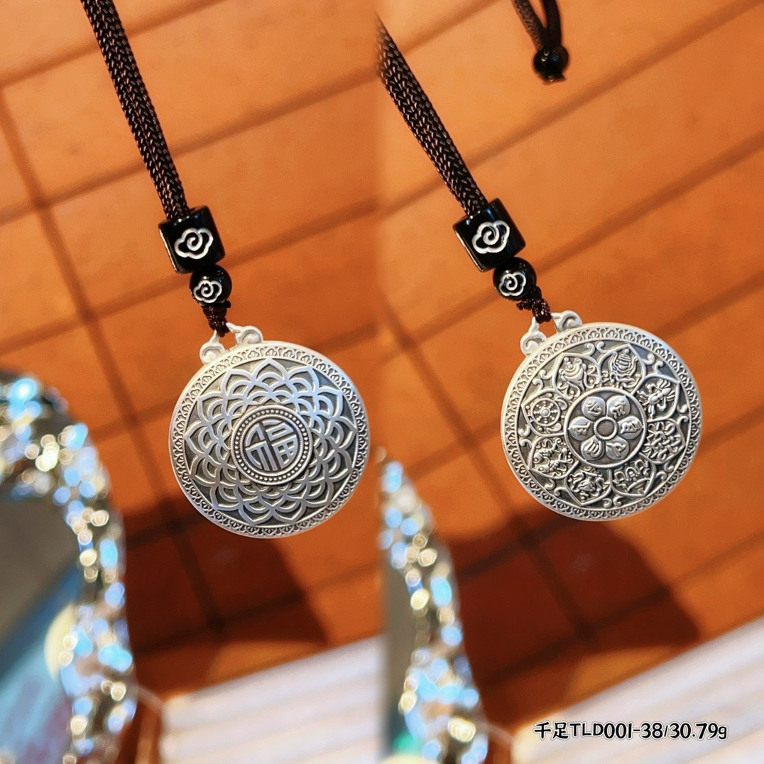 Plata sólida Maitreya Buddha Guanyin colgante 999 plata esterlina marca nacional de marea de Buda Ji Yan sin incidentes collar de cuerda tejida a mano