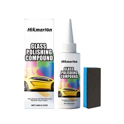 Hikmarion Glass Polishing Paste Cleans Glass Oil Film Removes Coating Clear Vision Car Maintenance (Glass agent) - 100gsponge
