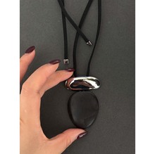 301欧美时髦冷淡风金属亮面水滴蛋形长款项链休闲通勤简约w7-12