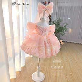 儿童礼服公主裙女童甜美仙气可爱立体花朵蓬蓬裙生日花童婚礼主持