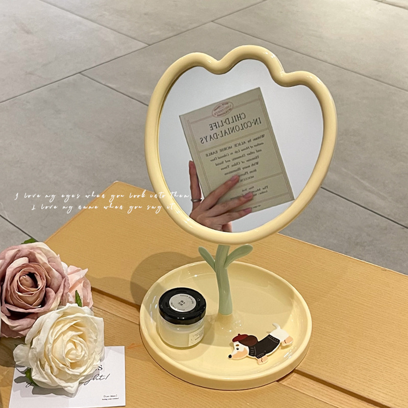 Espejo de maquillaje de alta sensación espejo de flores espejo de maquillaje de escritorio espejo de princesa giratorio espejo de maquillaje de tocador espejo de belleza