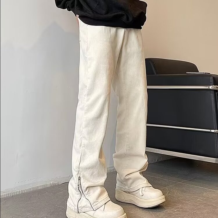 Pantalones vibe retro americano, jeans teñidos de barro amarillo de calle alta, pantalones elásticos rectos delgados, moda de moda