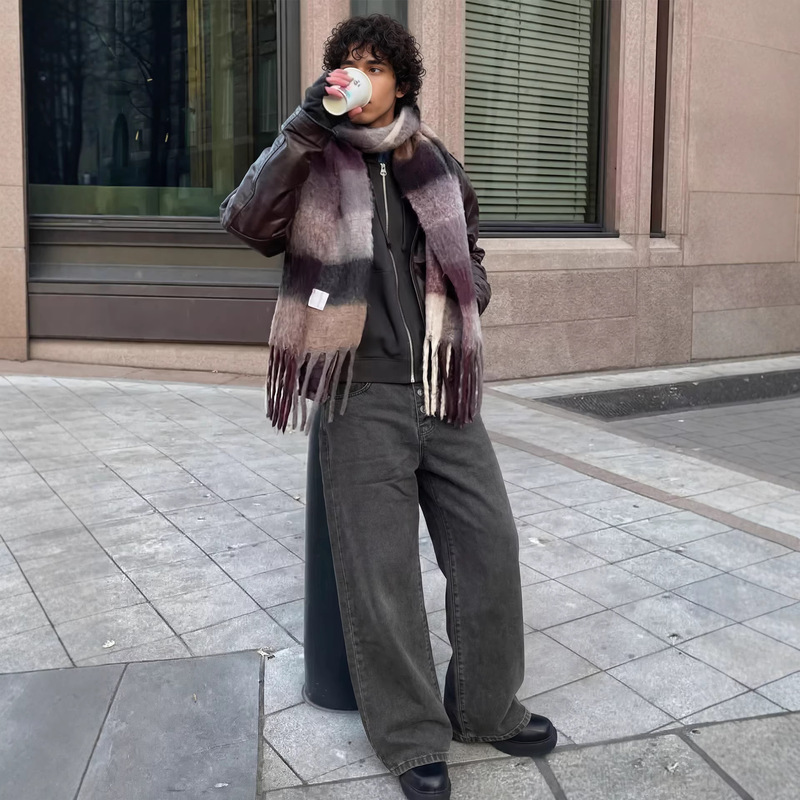 RDT Men's Wear | 009 Black Cow Drop2WES Washed Grey Black Jeans Washed Retro kenijima Old Money Wind