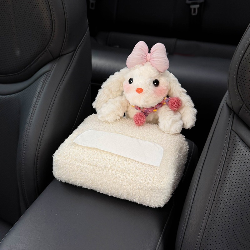 2026 New Bunny Car Armrest Box Tissue Holder, Car Interior Storage Tissue Box, Seat Tissue Bag, Cute Decoration