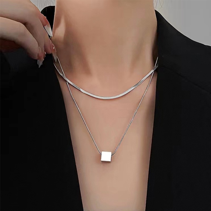 Minimalistische Doppellagige Quadrat-halskette Für Damen Herren_voghion.com