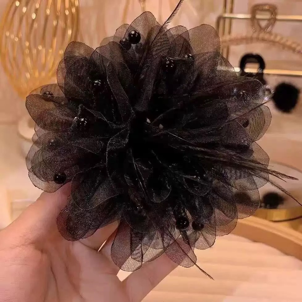 New peony feather flower clip high-looking light luxury fashion shark clip clip Western style hairpin top grade