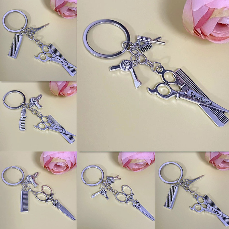 Scissors, Comb, Hair Scissors, Hair Dryer, Barber Key Pendant, Hairstyle Designer Keychain